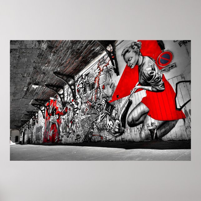 Red, Black and White Street Art Graffiti Poster (Front)