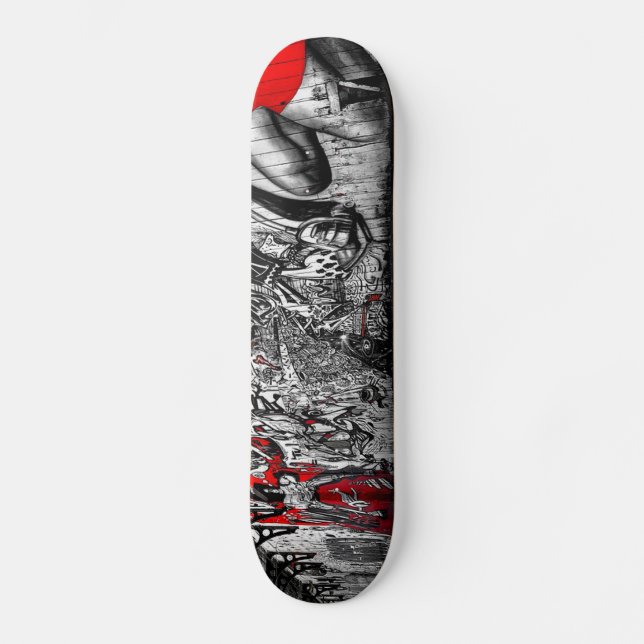 Red, Black and White Street Art Graffiti Skateboard (Front)