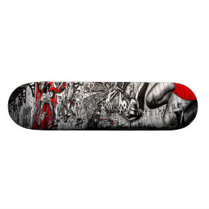 Red, Black and White Street Art Graffiti Skateboard