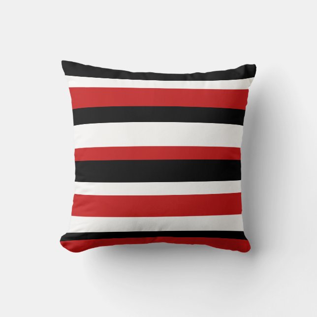 Red, Black, and White Striped Pillow (Front)