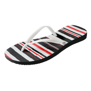 Red Black and White stripes Flip Flops