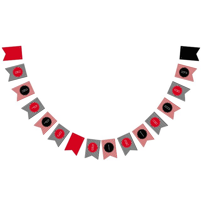 Red black and white stripes Happy Birthday  Bunting (All)