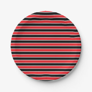 Red, Black and White Stripes Paper Plate