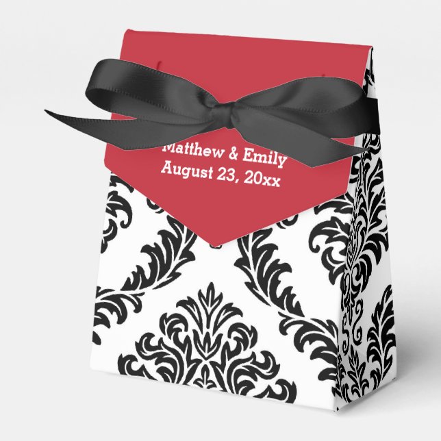 Red Black and White Tapestry Wedding Favour Boxes (Front Side)