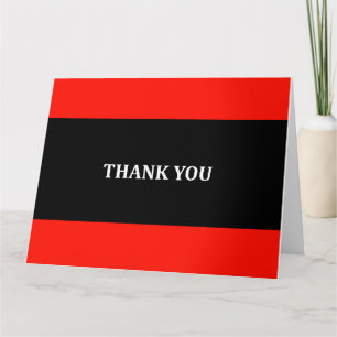 Red, black and white text Thank you greeting card.