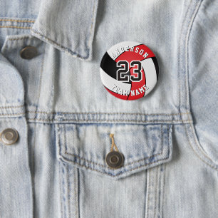 Red, Black and White Volleyball 🏐 6 Cm Round Badge