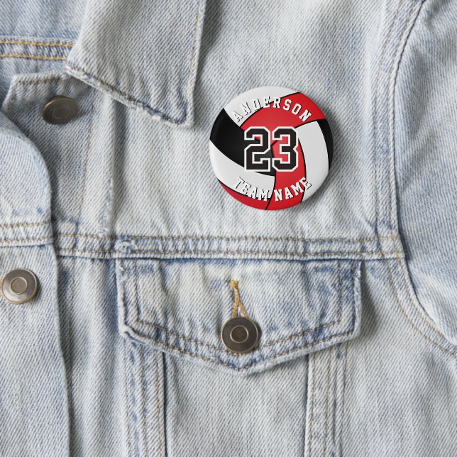 Red, Black and White Volleyball 🏐 6 Cm Round Badge (In Situ)