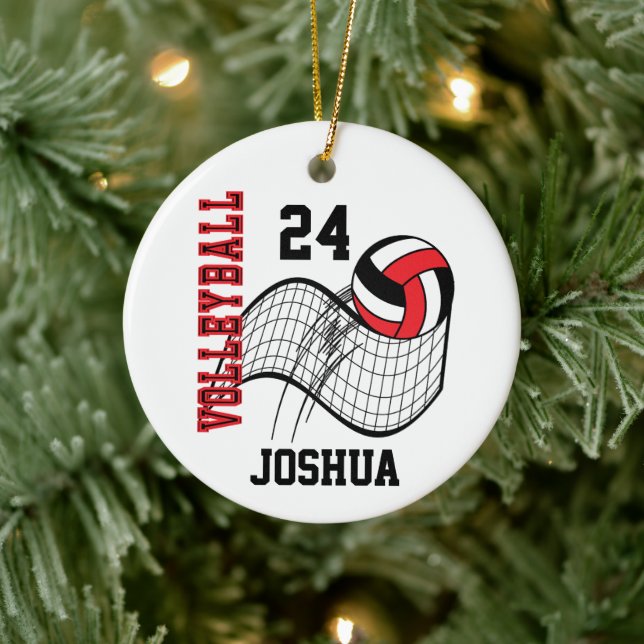 Red, Black and White Volleyball Ceramic Tree Decoration (Tree)