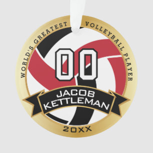 Red, Black and White Volleyball DIY Text Ornament