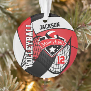 Red, Black and White Volleyball  🏐❤ Ornament