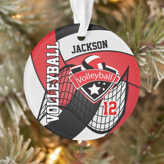 Red, Black and White Volleyball  🏐❤ Ornament (Tree)