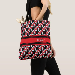 Red, Black and White Volleyball   Personalise Tote Bag