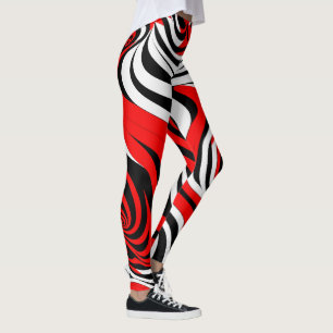 Red, Black and White Wave Pattern Leggings
