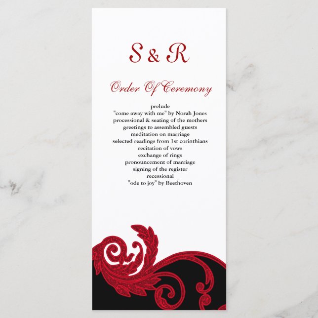 red,black and white Wedding program Programme (Front)