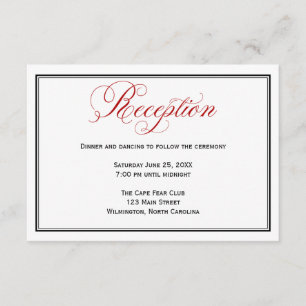 Red Black and White Wedding Reception Details Card