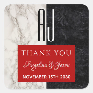 Red Black and White Wedding Thank You Square Sticker