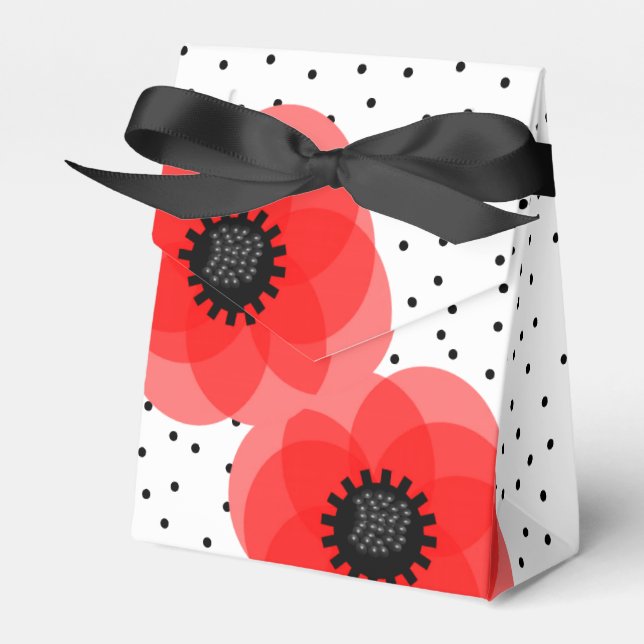 Red Black and whitw Polka Dot and Poppies Design Favour Box (Front Side)