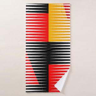 Red, black, and yellow artwork bath towel