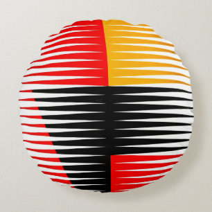 Red, black, and yellow artwork round cushion