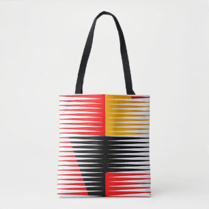 Red, black, and yellow artwork tote bag