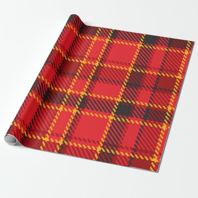 Red black and yellow plaid pattern wrapping paper (Unrolled)