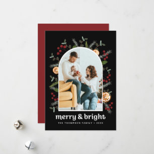 Red Black Arch Frame Family Photo Christmas  Holiday Card