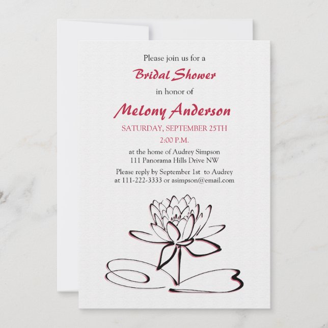 Red Black Asian Lotus Bridal Shower Invitation (Front)