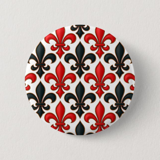 Red Black Baroque Fleur-de-lis Pattern Design  6 Cm Round Badge (Front)