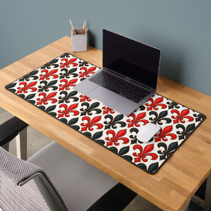 Red Black Baroque Fleur-de-lis Pattern Design Desk Mat