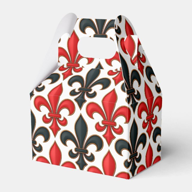 Red Black Baroque Fleur-de-lis Pattern Design  Favour Box (Front Side)