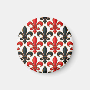 Red Black Baroque Fleur-de-lis Pattern Design  Magnet