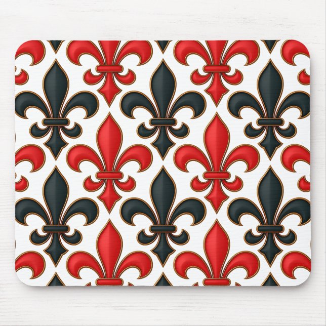 Red Black Baroque Fleur-de-lis Pattern Design  Mouse Mat (Front)