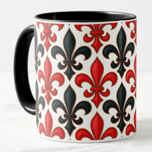 Red Black Baroque Fleur-de-lis Pattern Design  Mug