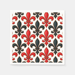 Red Black Baroque Fleur-de-lis Pattern Design  Napkin