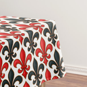 Red Black Baroque Fleur-de-lis Pattern Design  Tablecloth