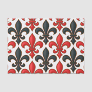 Red Black Baroque Fleur-de-lis Pattern Design  Tissue Paper