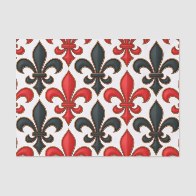 Red Black Baroque Fleur-de-lis Pattern Design  Tissue Paper (Front)