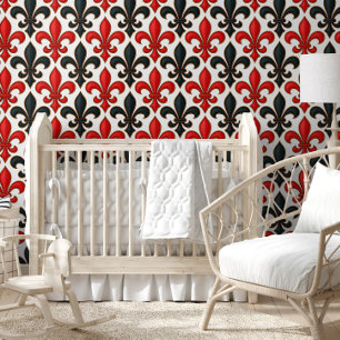 Red Black Baroque Fleur-de-lis Pattern Design Wallpaper