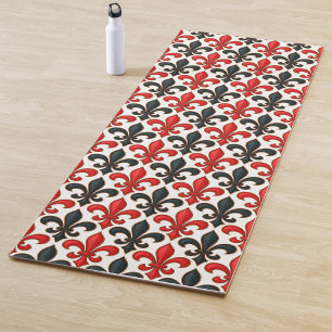 Red Black Baroque Fleur-de-lis Pattern Design Yoga Mat