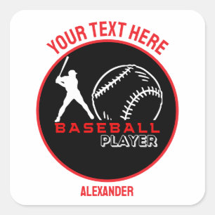 Red Black Baseball Girl Boy Birthday Party Square Sticker