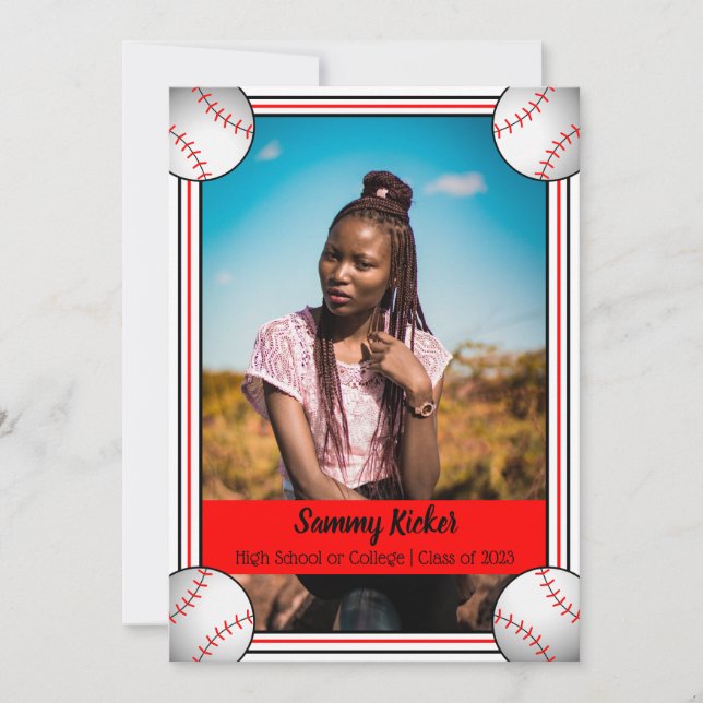 Red & Black Baseball Graduation Announcement (Front)