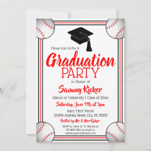 Red & Black Baseball Graduation Party Invitation