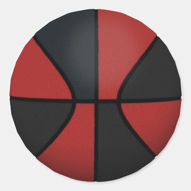 Red & Black Basketball: Classic Round Sticker (Front)