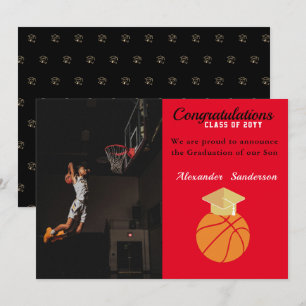 Red Black Basketball graduation Announcement