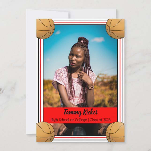 Red & Black Basketball Graduation Announcement (Front)