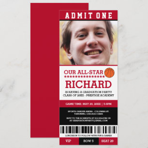 Red & Black Basketball Graduation Party Invites