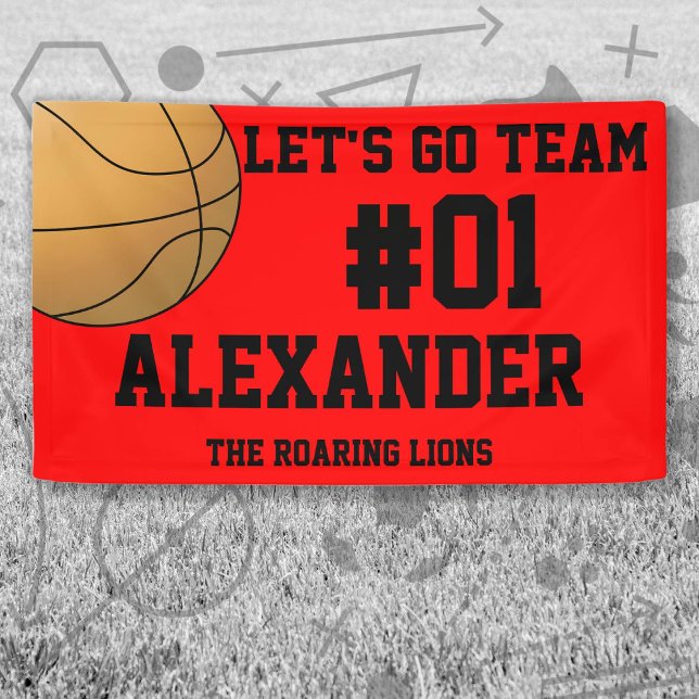 Red Black Basketball Team Banner (Red and Black Baseball Let's Go Team Banner. Celebrate your high school or college athlete.)