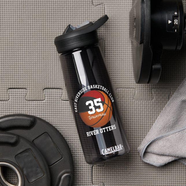 Red black basketball team colours club name  water bottle (Gym)