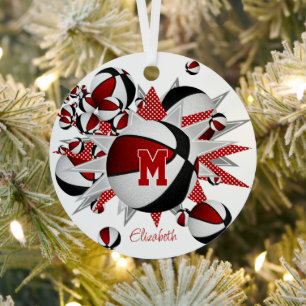red black basketballs stars girls keepsake year metal tree decoration