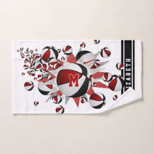 red black basketballs stars girls monogrammed hand towel